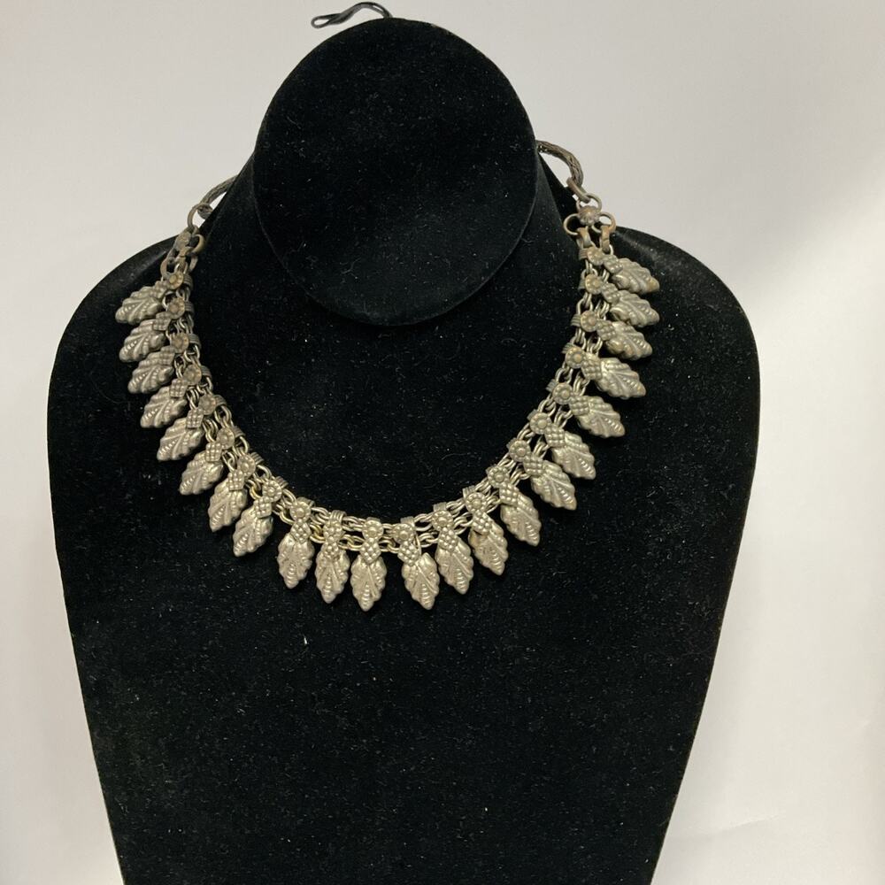 Vintage French Silver Fringe Necklace Ornate Floral Etruscan Revival Rare France